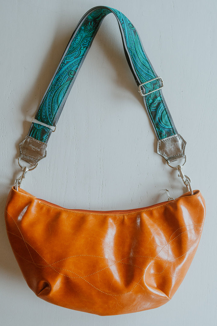 Womens Hobo Purse - Foxtrot Medium Topstitch Hobo Bag - Orange Vegan Leather#color_butterscotch