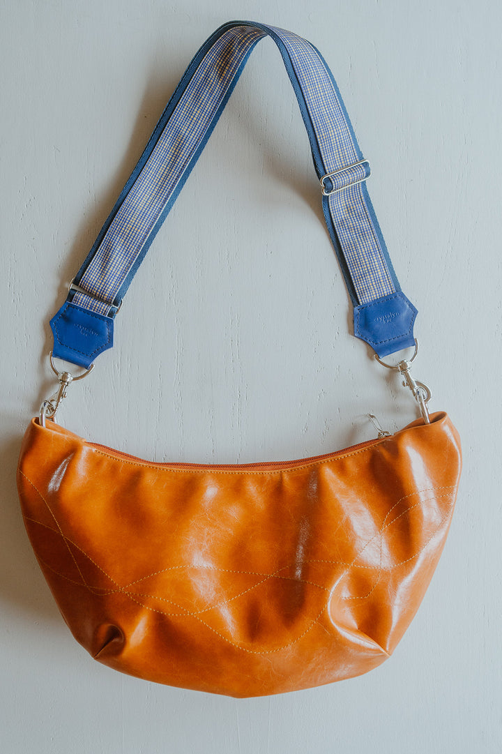 Womens Hobo Purse - Foxtrot Medium Topstitch Hobo Bag - Orange Vegan Leather#color_butterscotch