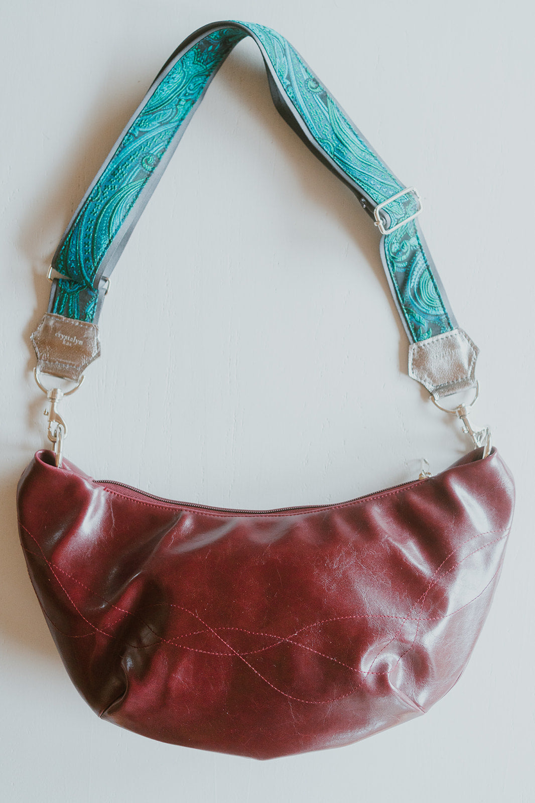 Womens Hobo Purse - Foxtrot Medium Topstitch Hobo Bag - Wine Vegan Leather#color_wine