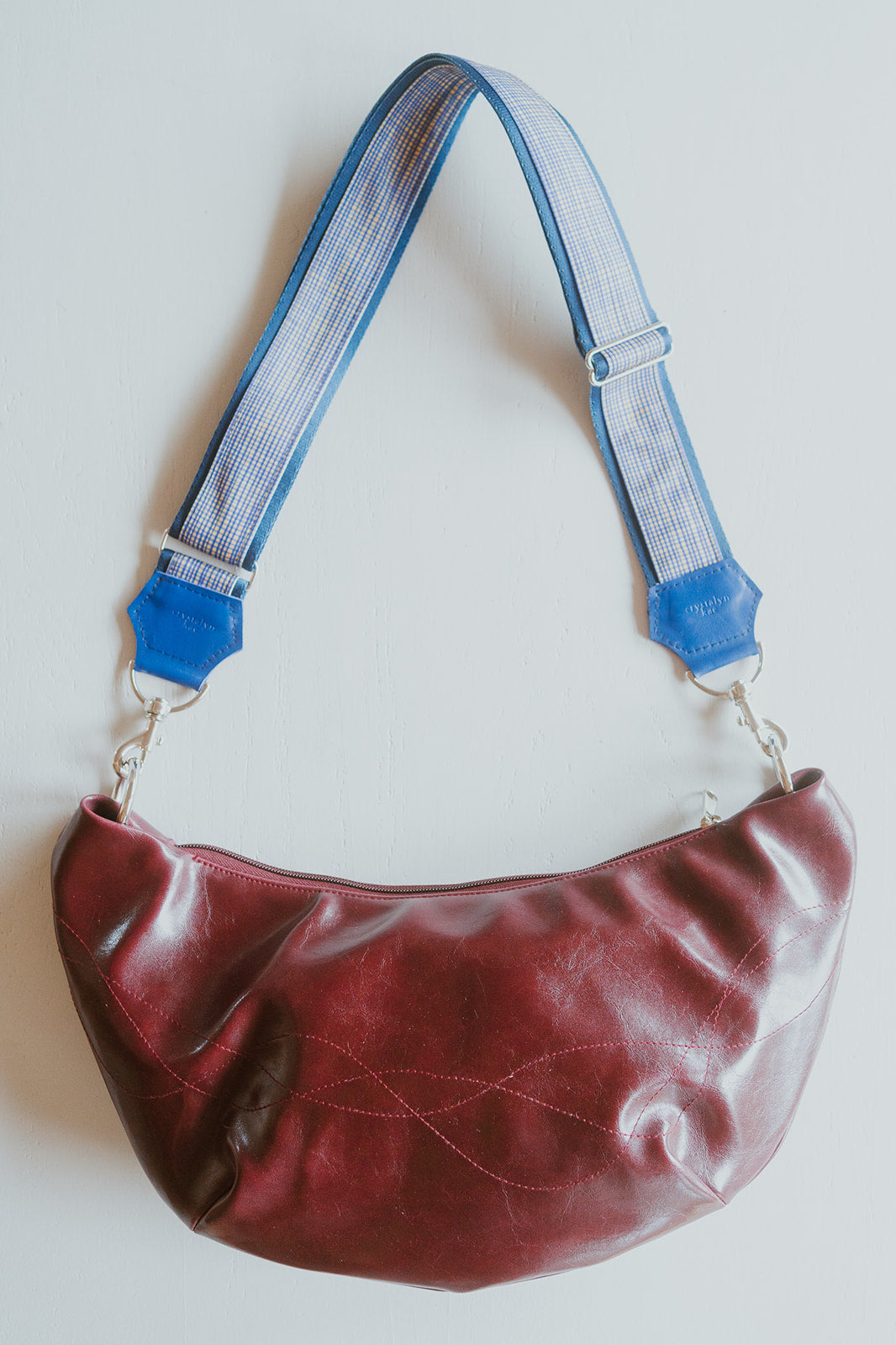 Womens Hobo Purse - Foxtrot Medium Topstitch Hobo Bag - Wine Vegan Leather#color_wine