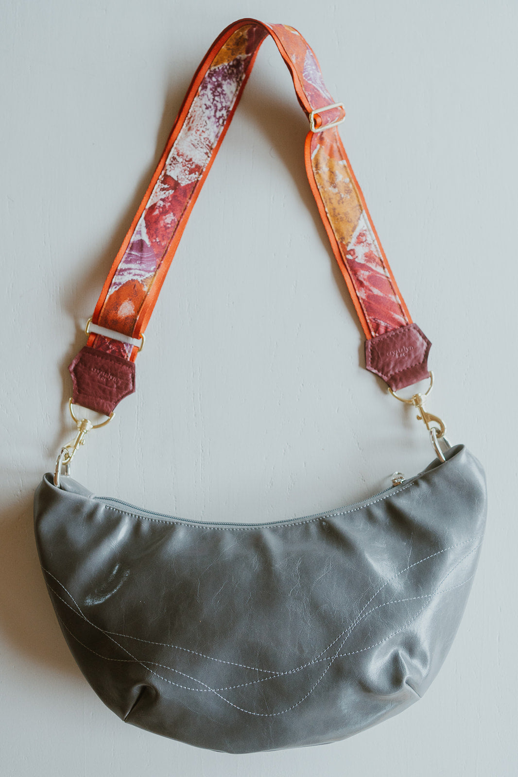 Womens Hobo Purse - Foxtrot Medium Topstitch Hobo Bag - Grey Vegan Leather#color_grey