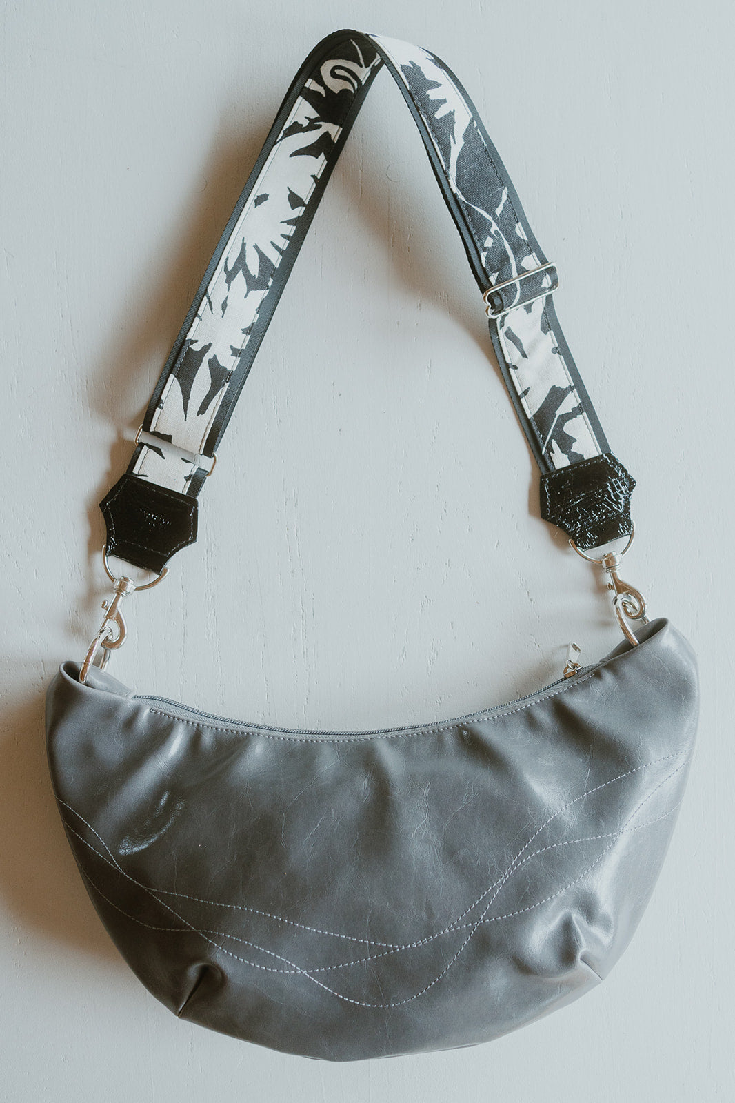 Womens Hobo Purse - Foxtrot Medium Topstitch Hobo Bag - Grey Vegan Leather#color_grey