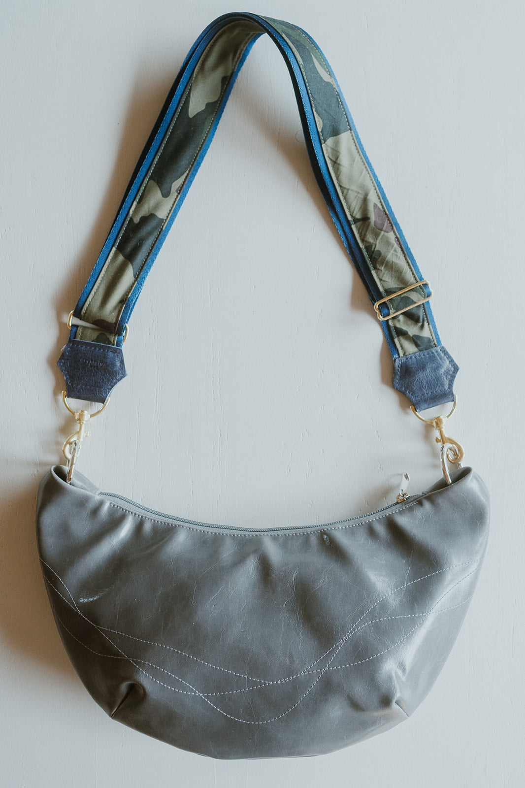 Womens Hobo Purse - Foxtrot Medium Topstitch Hobo Bag - Grey Vegan Leather#color_grey
