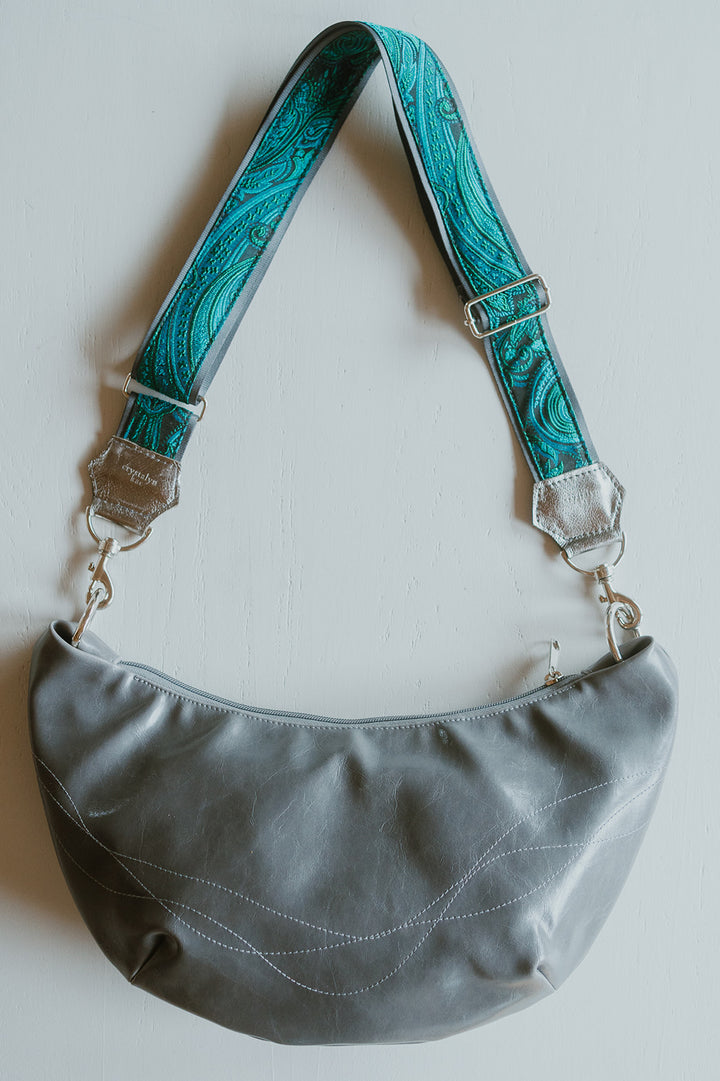 Womens Hobo Purse - Charleston Large Topstich Hobo- Gray Vegan Leather coated canvas made in usa#color_grey