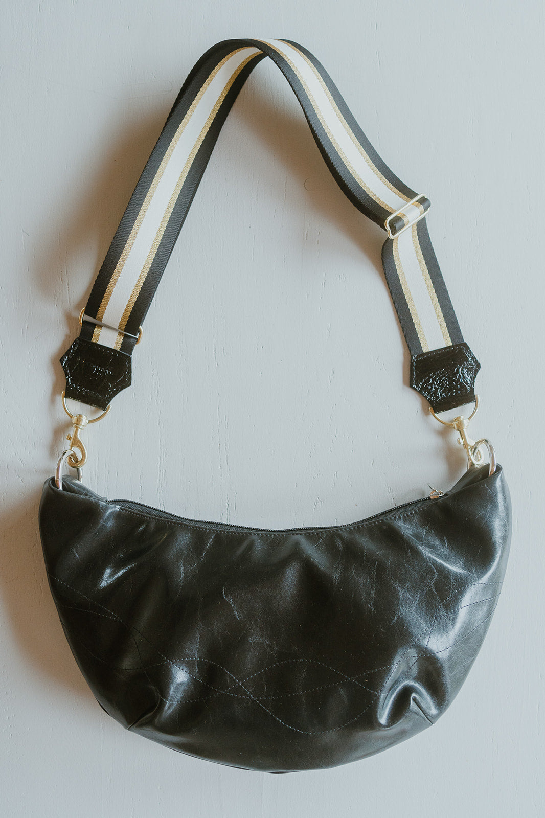 Womens Hobo Purse - Foxtrot Medium Topstitch Hobo Bag - Black Vegan Leather#color_black