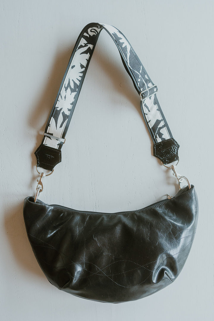 Womens Hobo Purse - Foxtrot Medium Topstitch Hobo Bag - Black Vegan Leather#color_black