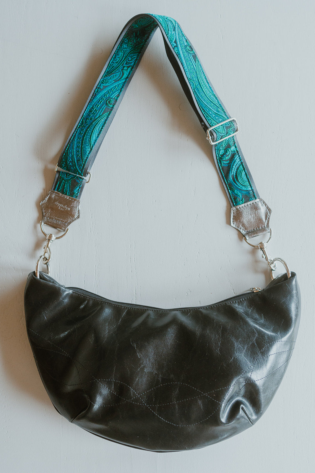 Womens Hobo Purse - Foxtrot Medium Topstitch Hobo Bag - Black Vegan Leather#color_black