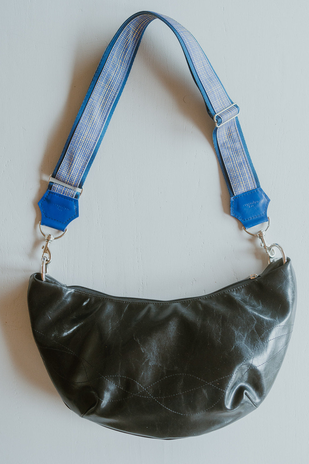 Womens Hobo Purse - Foxtrot Medium Topstitch Hobo Bag - Black Vegan Leather#color_black