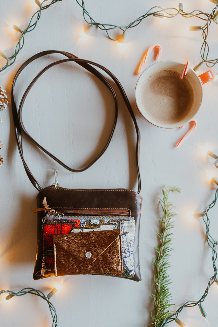 Cha Cha Small Crossbody Bag from Glazed Vegan Leather made in USA#color_chocolate-brown