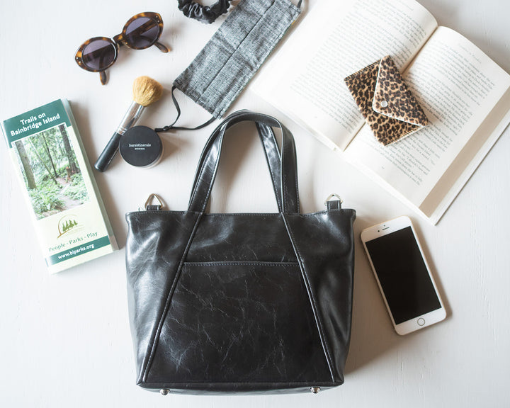 Mini Troubadour Tote - Black Vegan Leather