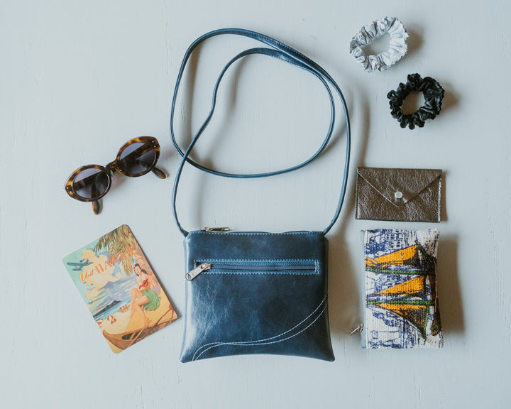 Cha Cha Small Crossbody Bag from Glazed Vegan Leather made in USA#color_navy