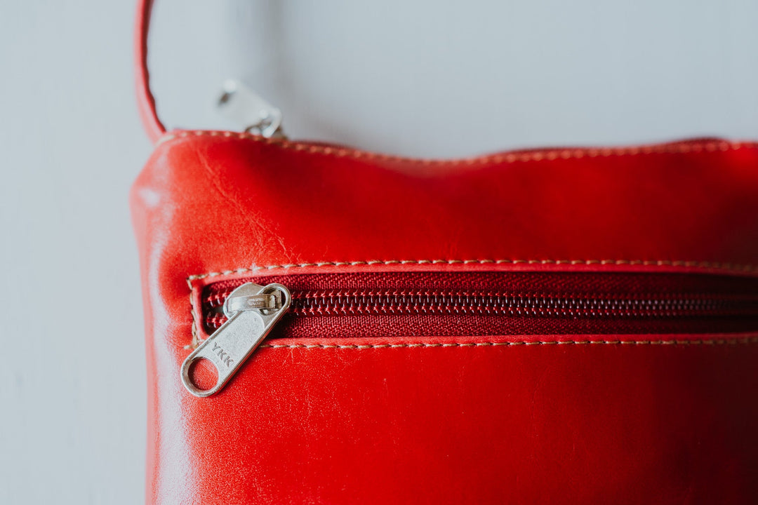 Cha Cha Small Crossbody Bag from Glazed Vegan Leather made in USA#color_cherry-red