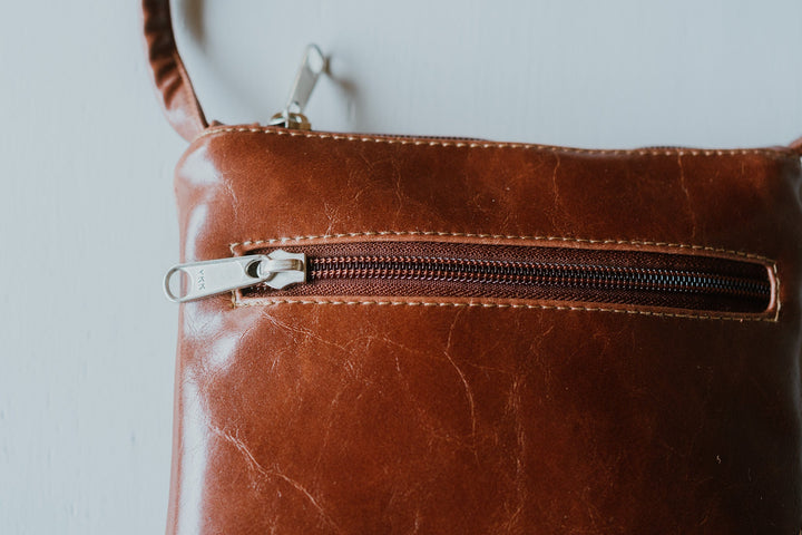 Cha Cha Small Crossbody Bag from Glazed Vegan Leather made in USA#color_ale-brown