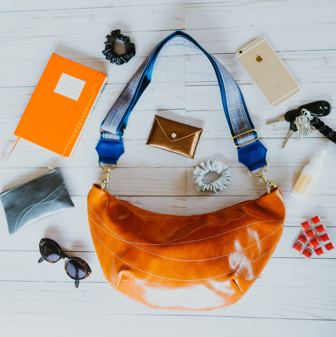 Womens Hobo Purse - Foxtrot Medium Topstitch Hobo Bag - Orange Vegan Leather#color_butterscotch
