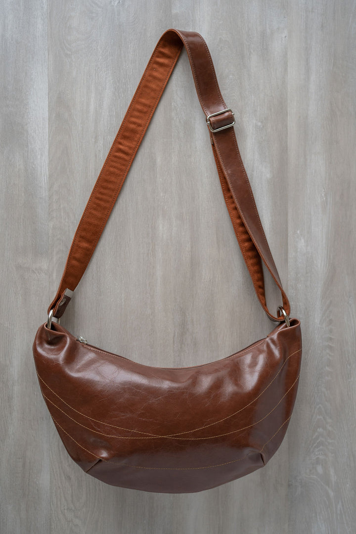Womens Hobo Purse - Foxtrot Medium Topstitch Hobo Bag - Ale Brown Vegan Leather#color_ale-brown