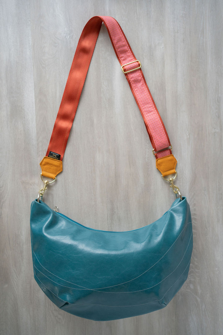 Womens Hobo Purse - Charleston Large Topstich Hobo- Teal Vegan Leather coated canvas made in usa#color_teal