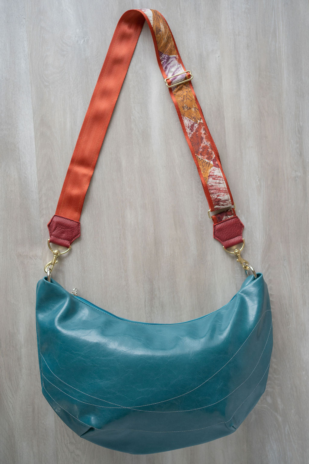 Womens Hobo Purse - Foxtrot Medium Topstitch Hobo Bag - Teal Vegan Leather made in usa#color_teal