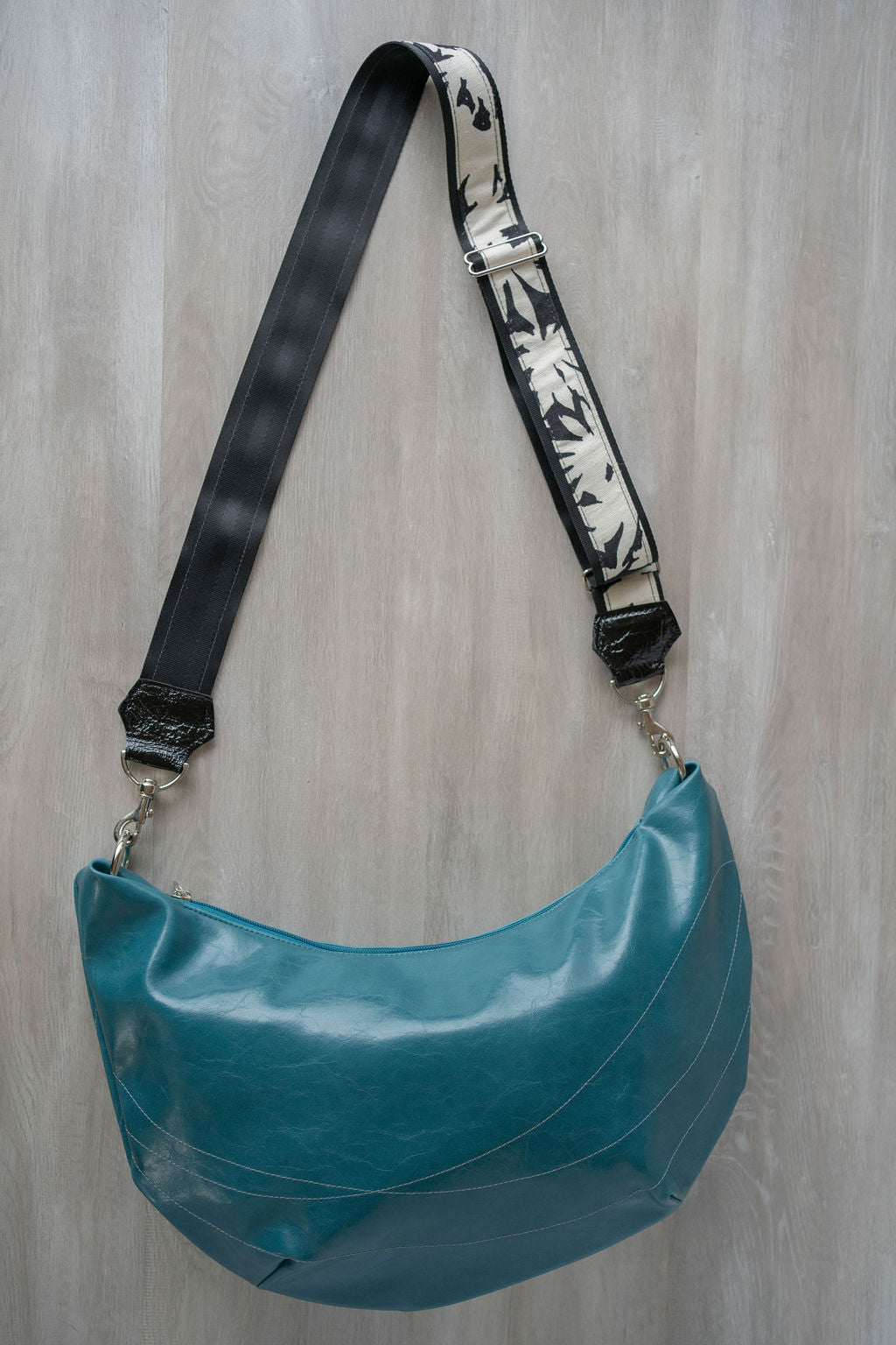 Womens Hobo Purse - Foxtrot Medium Topstitch Hobo Bag - Teal Vegan Leather made in usa#color_teal