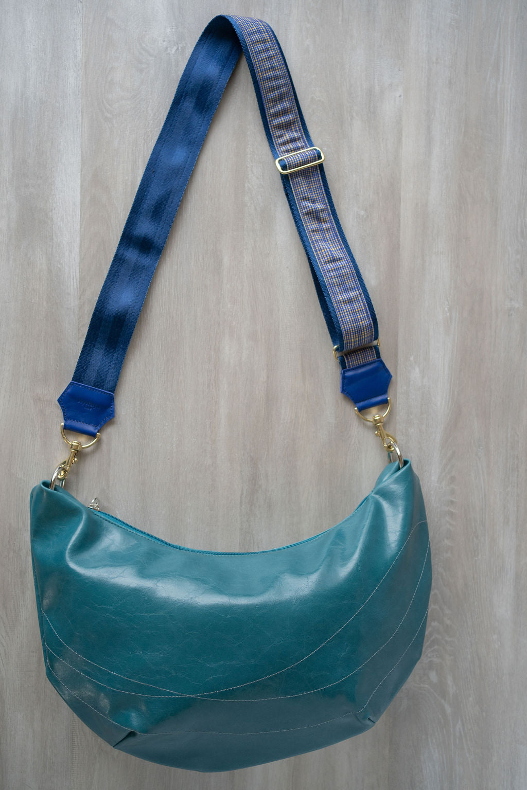 Womens Hobo Purse - Foxtrot Medium Topstitch Hobo Bag - Teal Vegan Leather made in usa#color_teal