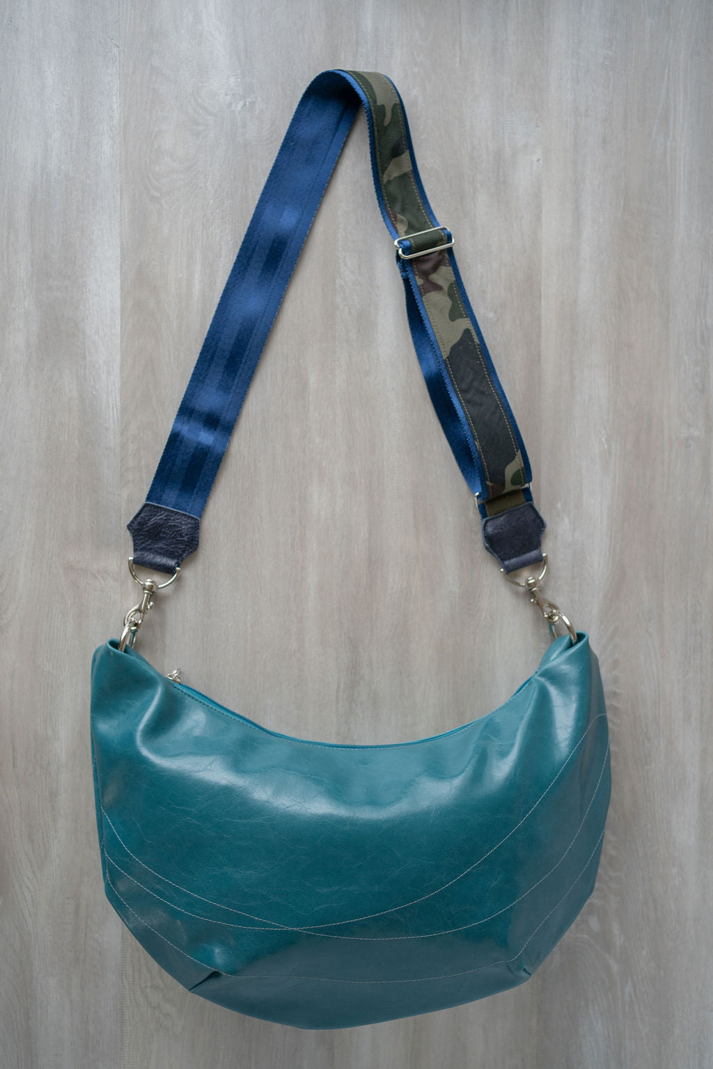 Womens Hobo Purse - Foxtrot Medium Topstitch Hobo Bag - Teal Vegan Leather made in usa#color_teal