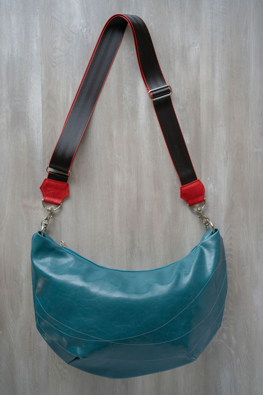 Womens Hobo Purse - Charleston Large Topstich Hobo- Teal Vegan Leather coated canvas made in usa#color_teal