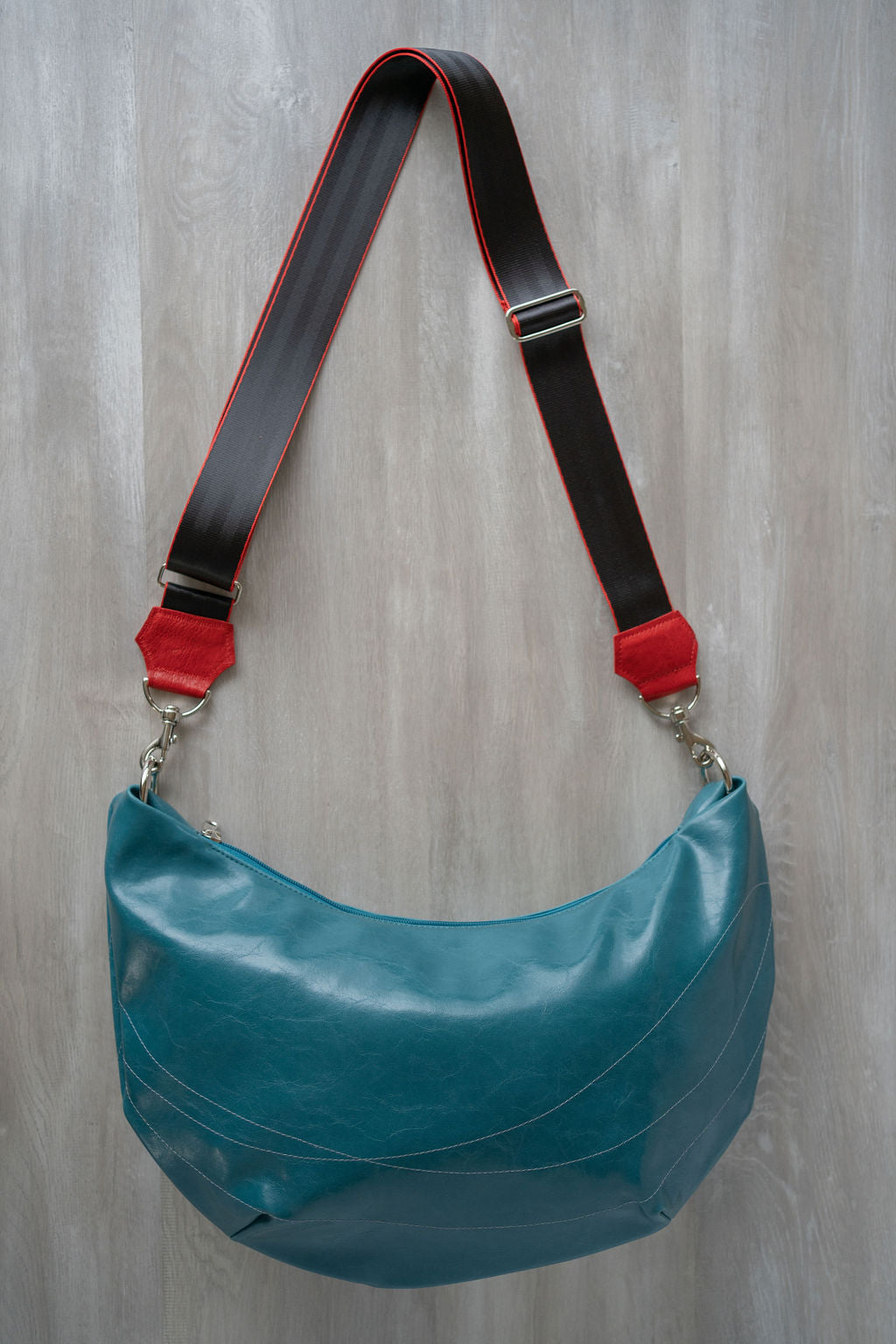 Womens Hobo Purse - Foxtrot Medium Topstitch Hobo Bag - Teal Vegan Leather made in usa#color_teal