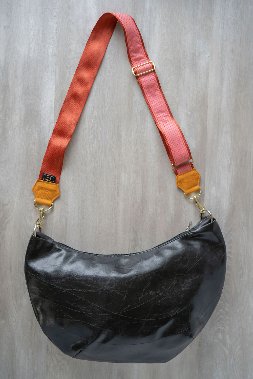Womens Hobo Purse - Foxtrot Medium Topstitch Hobo Bag - Black Vegan Leather#color_black