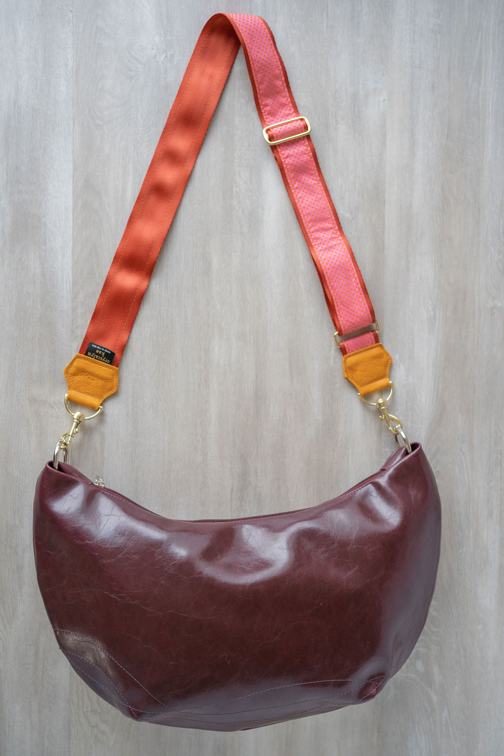 Womens Hobo Purse - Foxtrot Medium Topstitch Hobo Bag - Wine Vegan Leather#color_wine