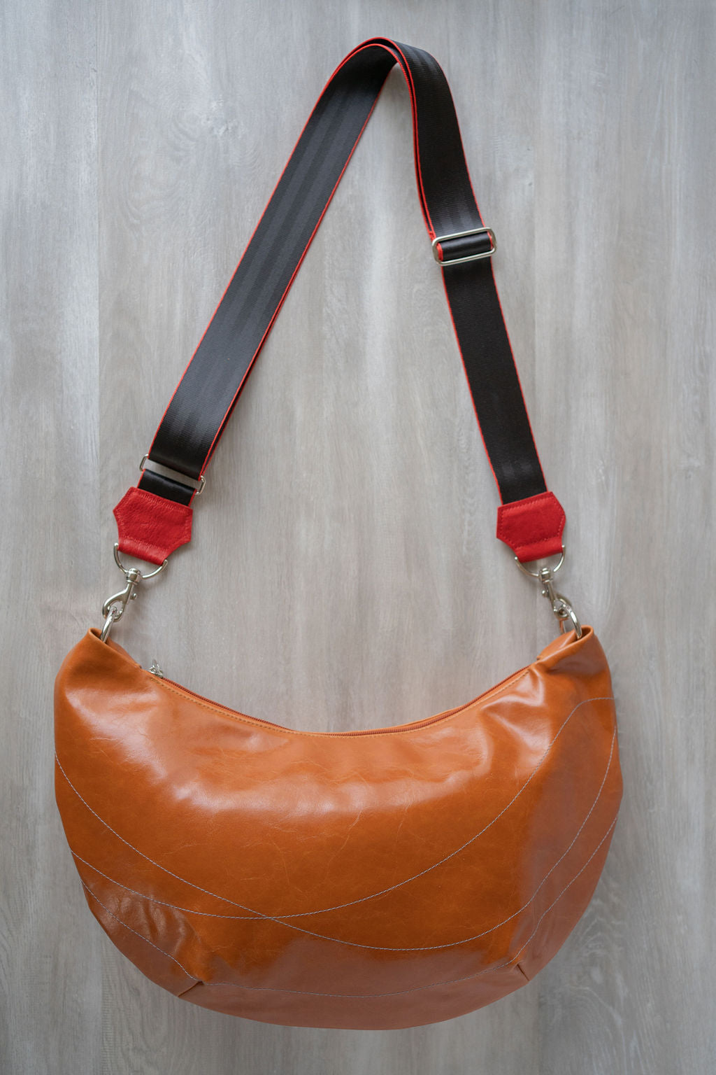Womens Hobo Purse - Foxtrot Medium Topstitch Hobo Bag - Orange Vegan Leather#color_butterscotch