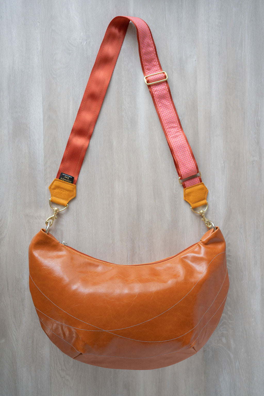 Womens Hobo Purse - Foxtrot Medium Topstitch Hobo Bag - Orange Vegan Leather#color_butterscotch