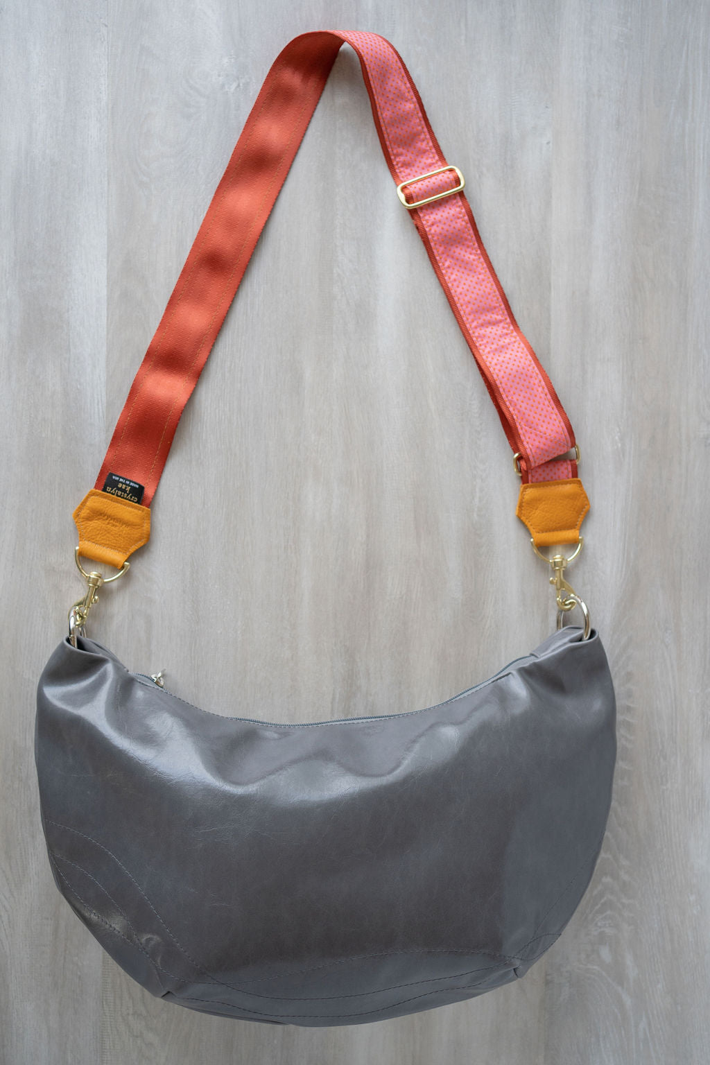 Womens Hobo Purse - Foxtrot Medium Topstitch Hobo Bag - Grey Vegan Leather#color_grey