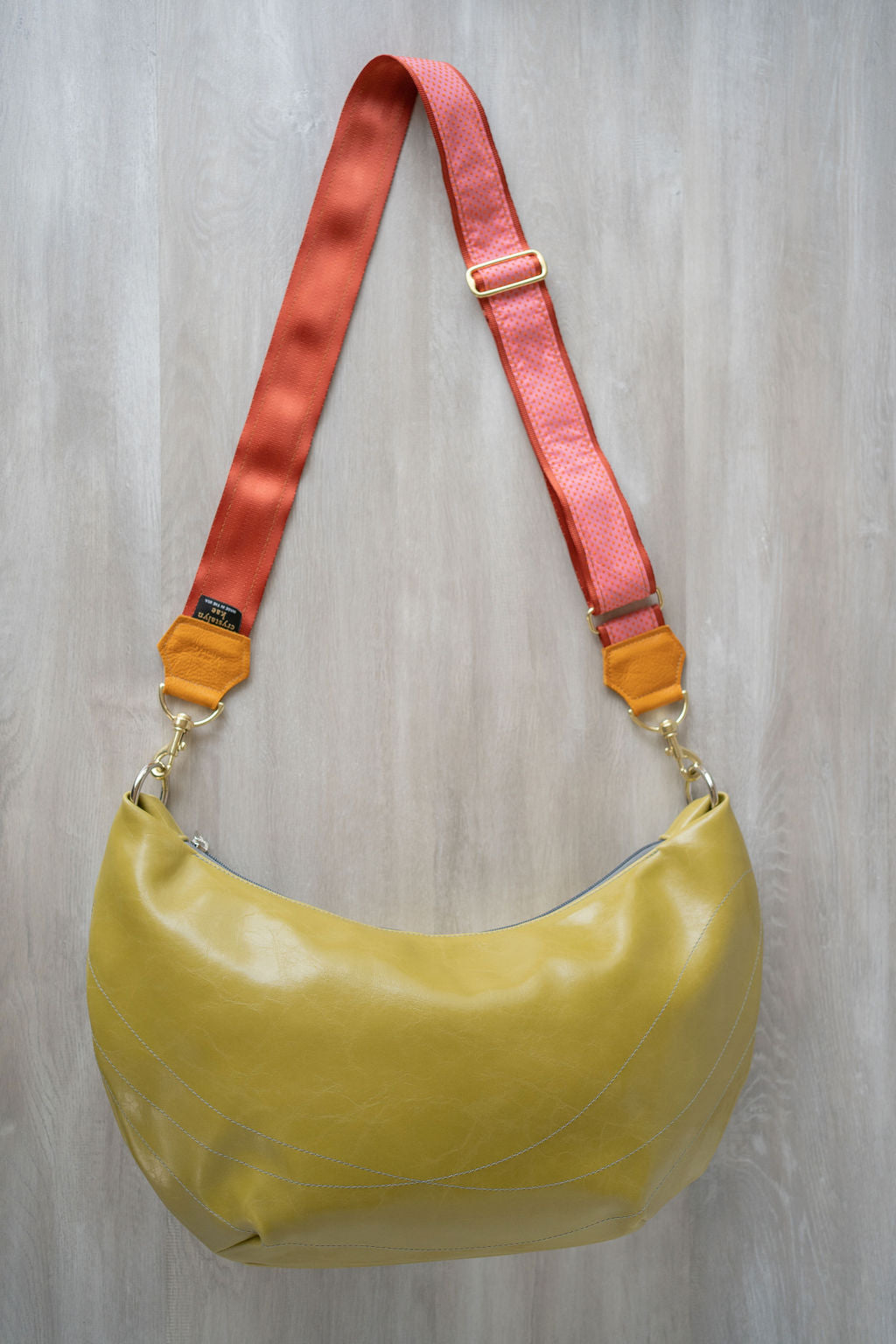 Womens Hobo Purse - Foxtrot Medium Topstitch Hobo Bag - Citrine Green Vegan Leather Vegan Coated Canvas made in USA#color_citrine