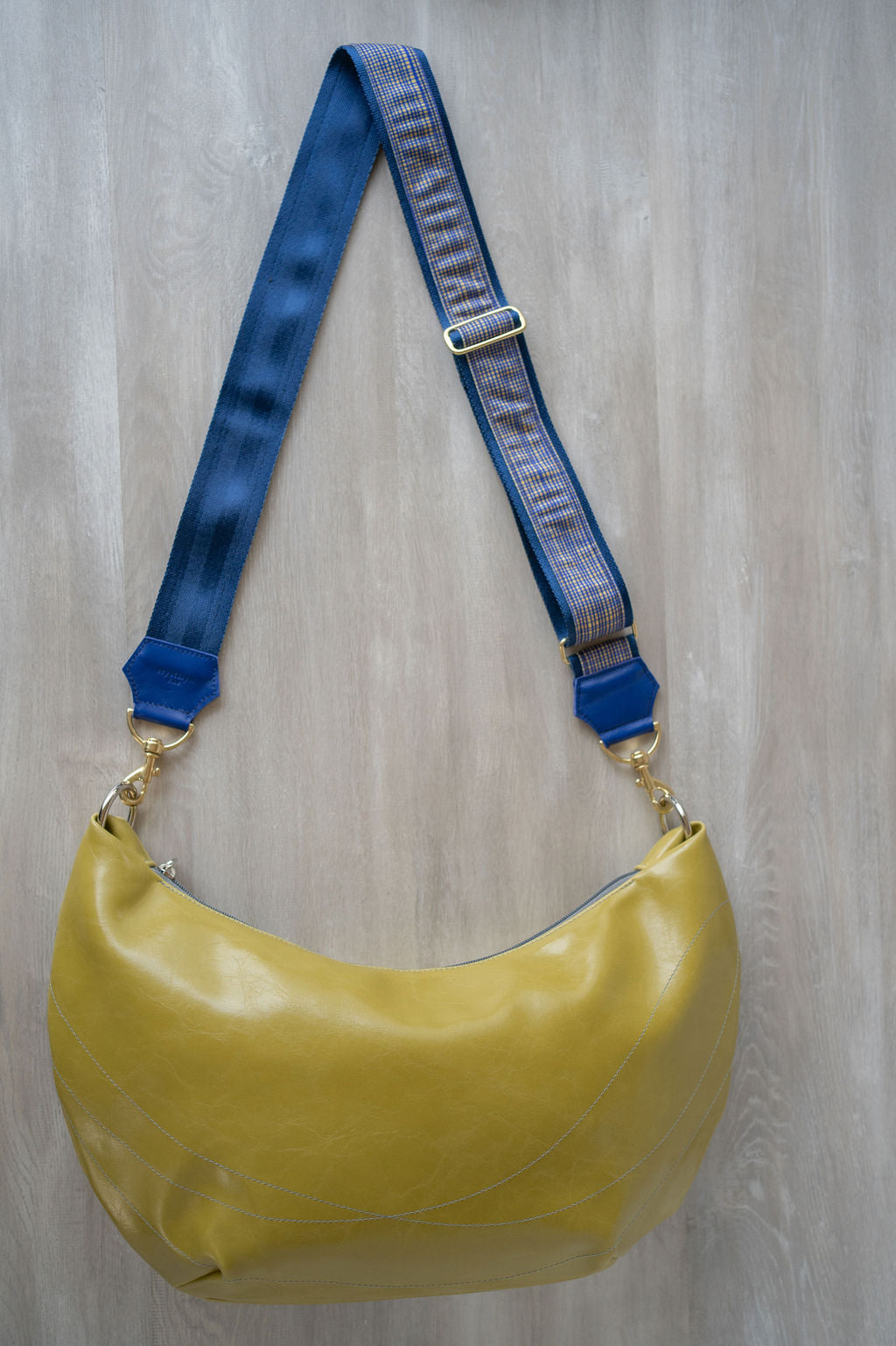 Womens Hobo Purse - Foxtrot Medium Topstitch Hobo Bag - Citrine Green Vegan Leather Vegan Coated Canvas made in USA#color_citrine