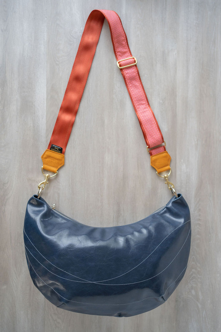 Womens Hobo Purse - Foxtrot Medium Topstitch Hobo Bag - Navy Blue Vegan Leather#color_navy