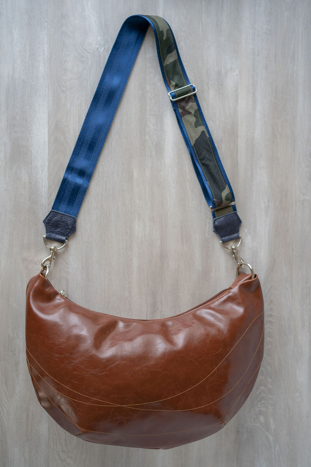Womens Hobo Purse - Foxtrot Medium Topstitch Hobo Bag - Ale Brown Vegan Leather#color_ale-brown
