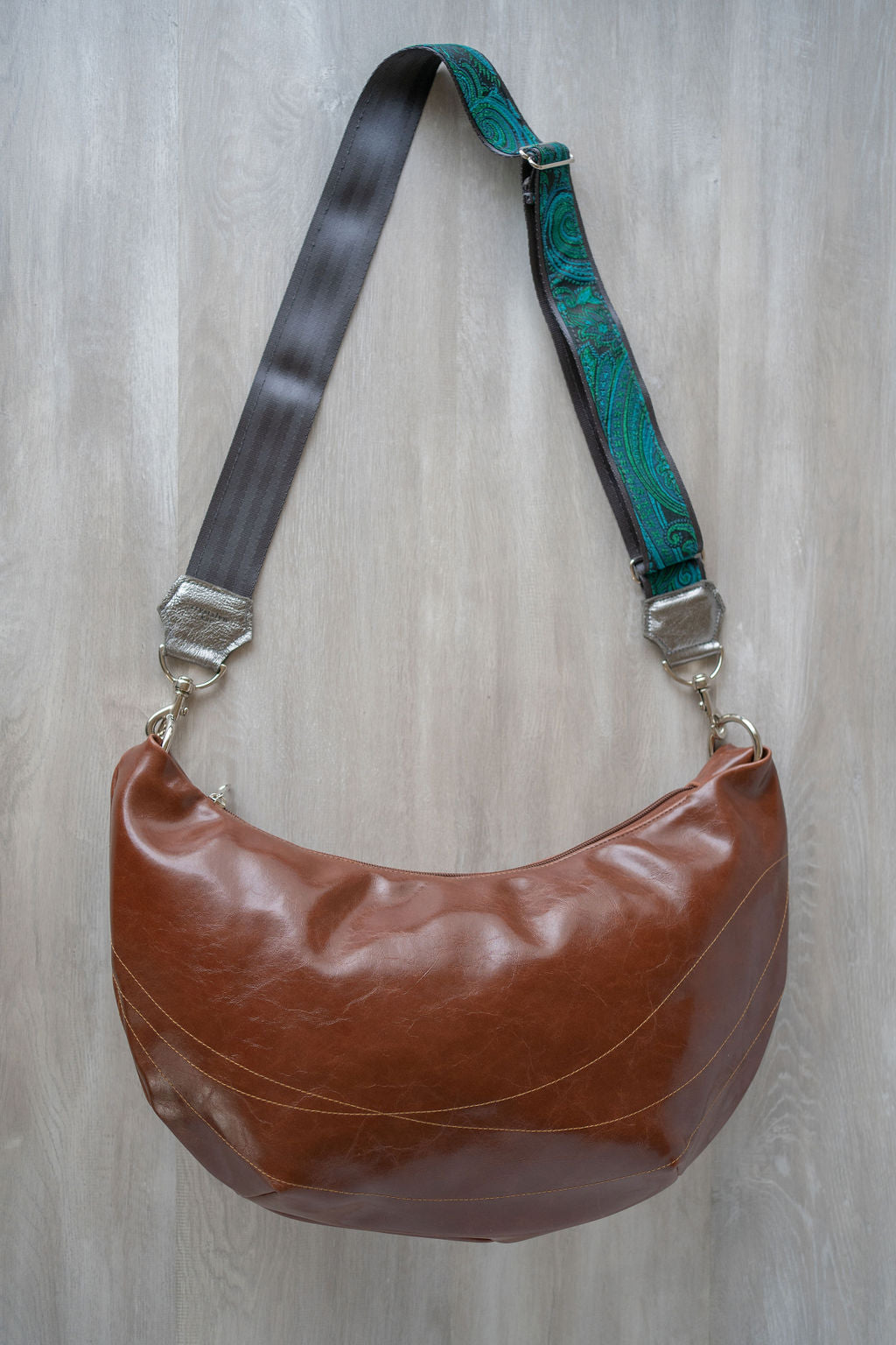 Womens Hobo Purse - Foxtrot Medium Topstitch Hobo Bag - Ale Brown Vegan Leather#color_ale-brown