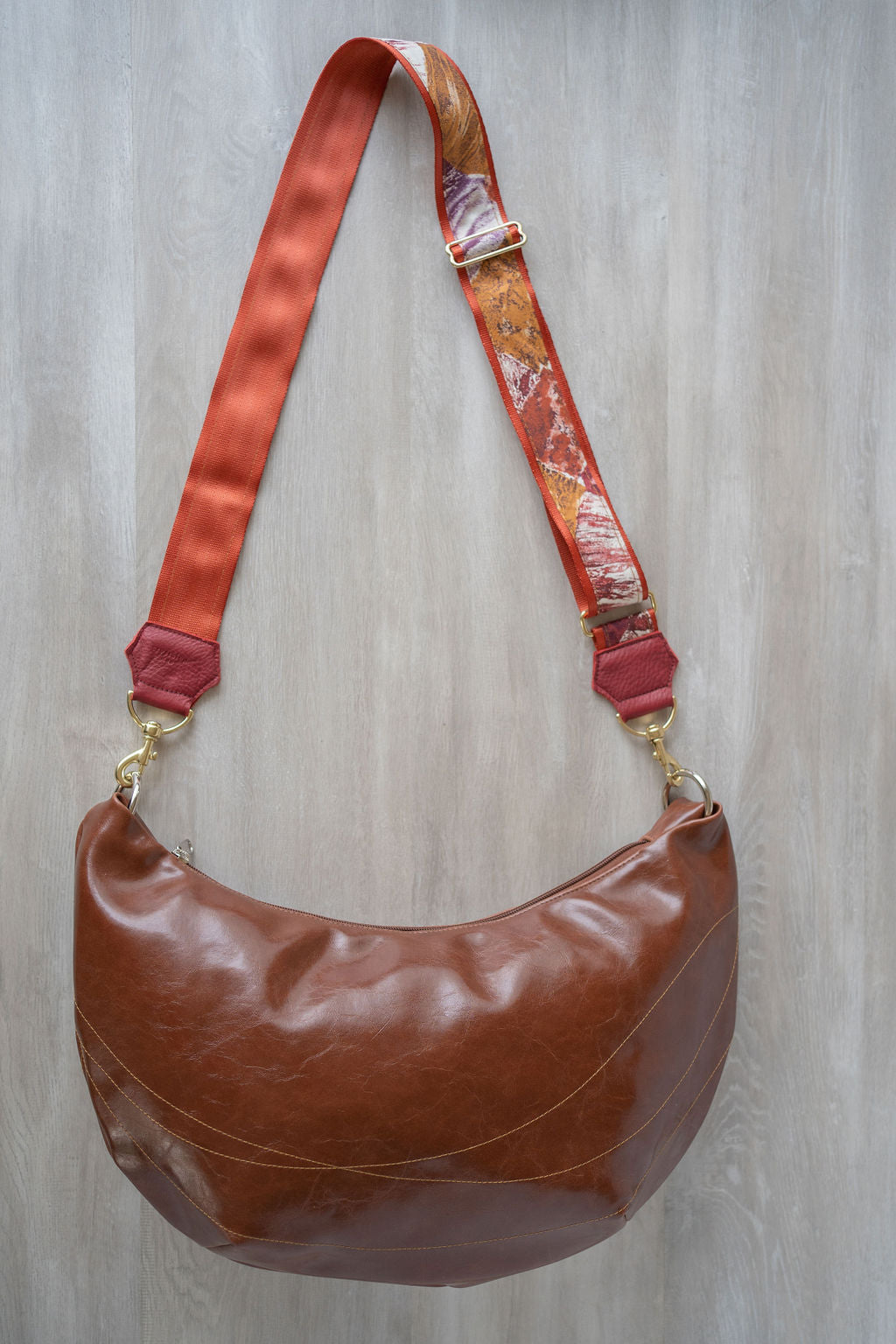 Womens Hobo Purse - Foxtrot Medium Topstitch Hobo Bag - Ale Brown Vegan Leather#color_ale-brown