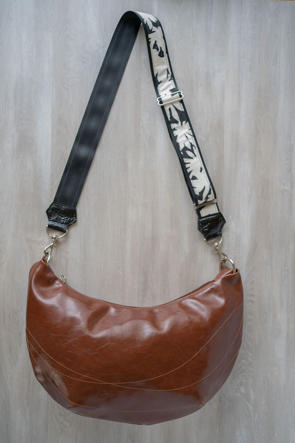 Womens Hobo Purse - Foxtrot Medium Topstitch Hobo Bag - Ale Brown Vegan Leather#color_ale-brown