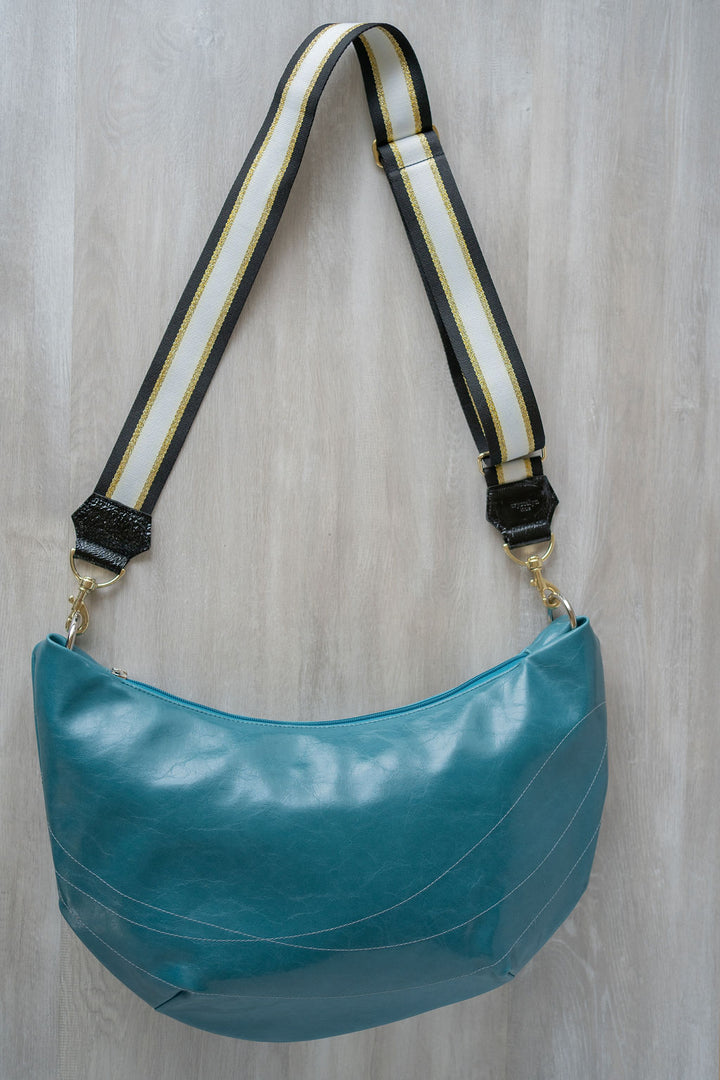 Womens Hobo Purse - Foxtrot Medium Topstitch Hobo Bag - Teal Vegan Leather made in usa#color_teal