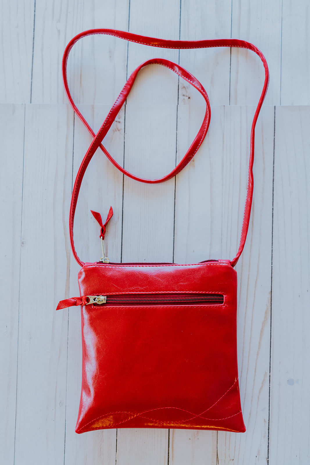 Cha Cha Small Crossbody Bag from Glazed Vegan Leather made in USA#color_cherry-red