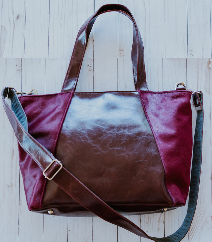 Troubadour Tote - Wine with Ocelot Ponyhair