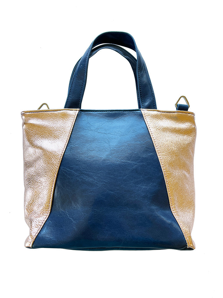 Mini Troubadour Tote - Peridot Velvet with Rose Gold and Navy Vegan Leather