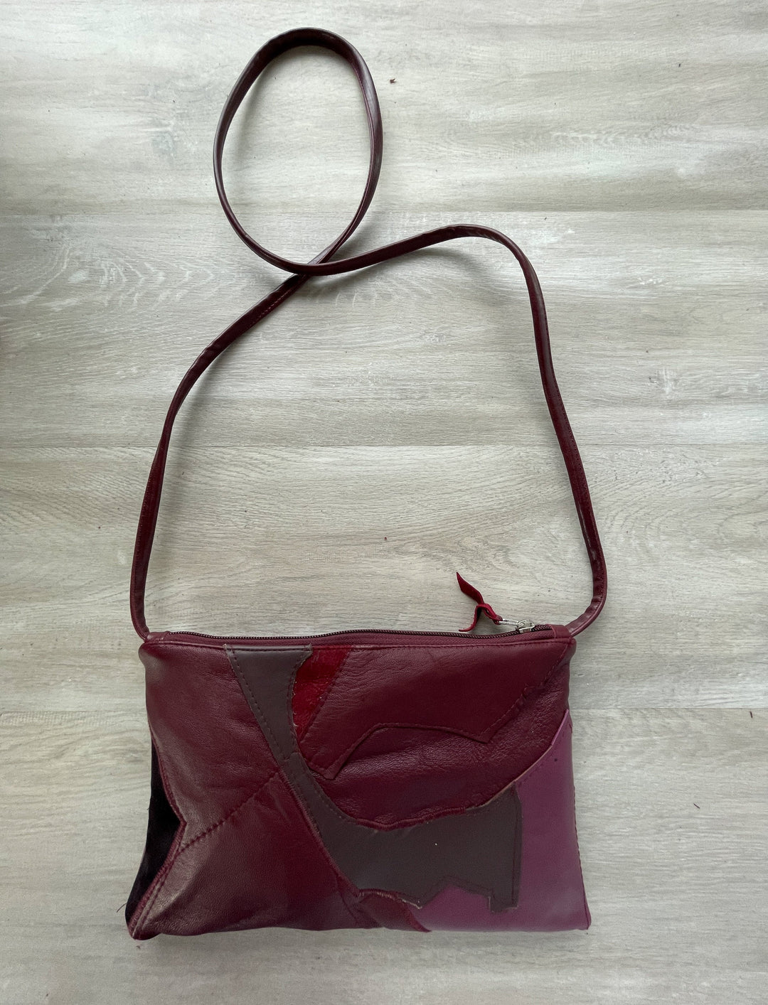 Bossa Nova Medium Crossbody Bag from Leather made in USA#color_wine-patchwork-three
