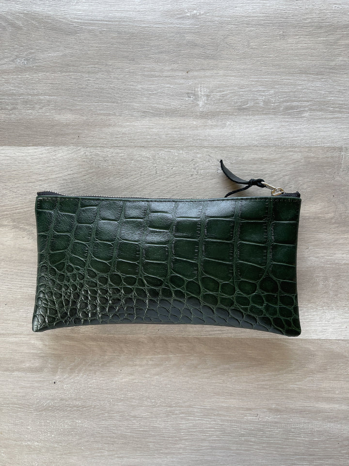Large Valet pouch - Hunter Green Crocodile Embossed Leather