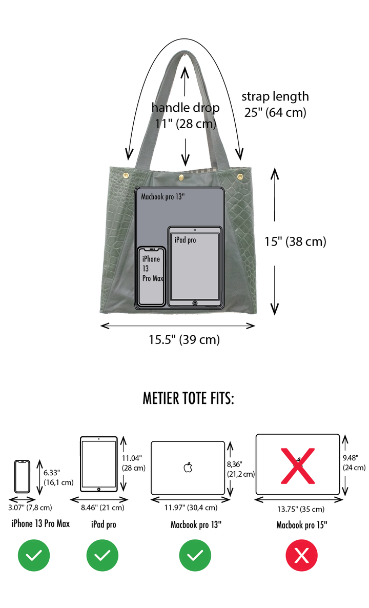 Womens Tote Bag - Metier Tote - measurements and dimensions