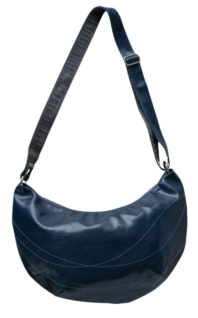 Womens Hobo Purse - Charleston Large Topstich Hobo- Navy Vegan Leather coated canvas made in usa#color_navy