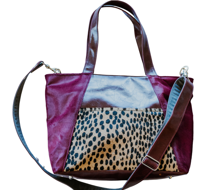 Troubadour Tote - Wine with Ocelot Ponyhair