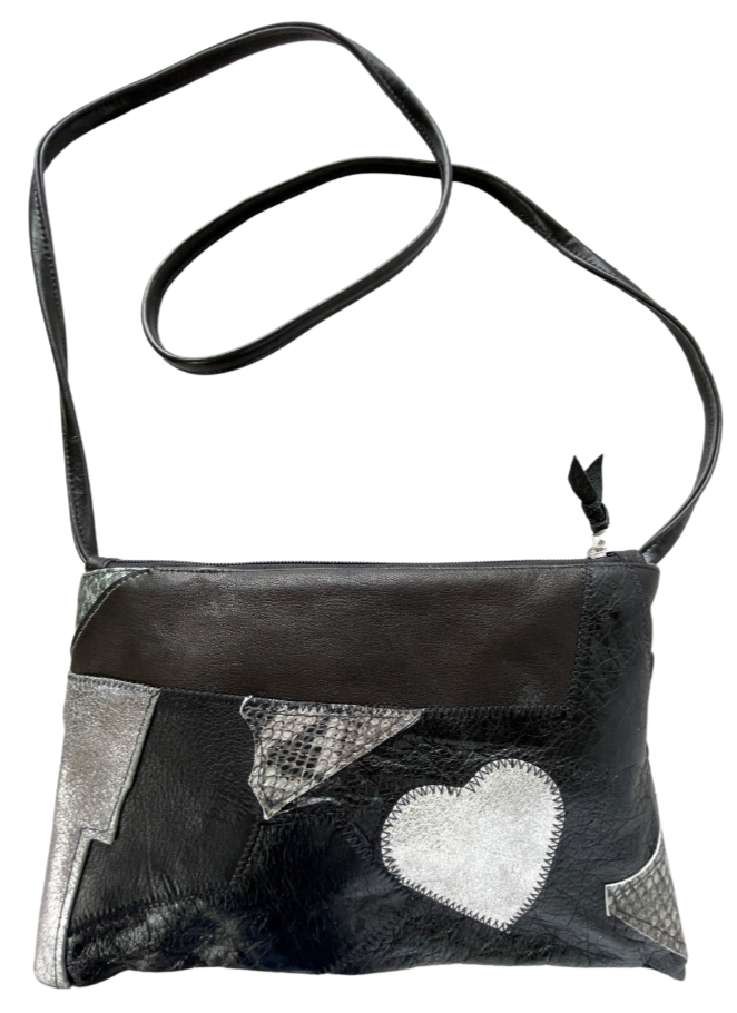 Bossa Nova Medium Crossbody Bag from Leather made in USA#color_black-with-heart