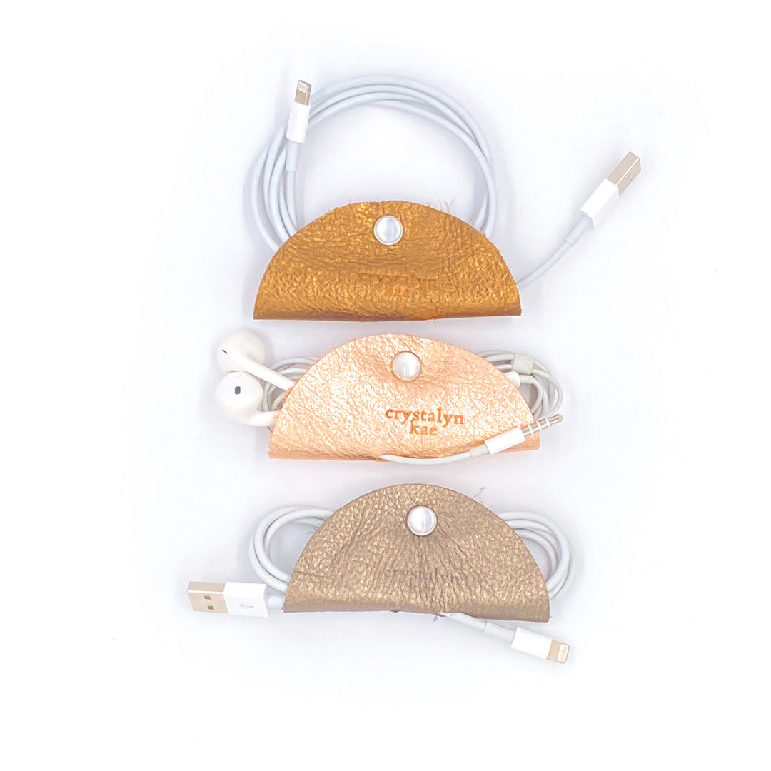 Leather Cord Organizer: Metallic Set of 3