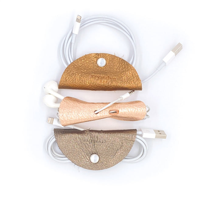 Leather Cord Organizer: Metallic Set of 3